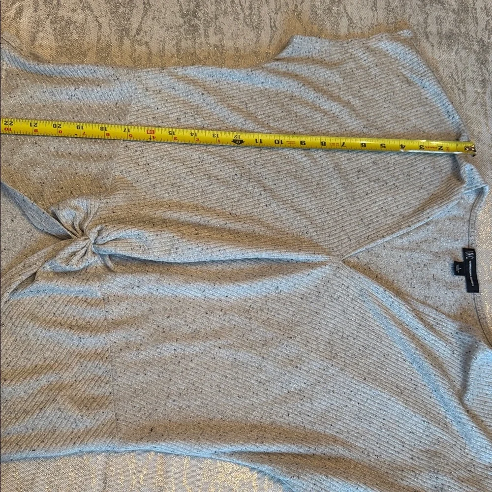 INC International Concepts Short Sleeve Knotted Top - Gray glittery. - Picture 8 of 8